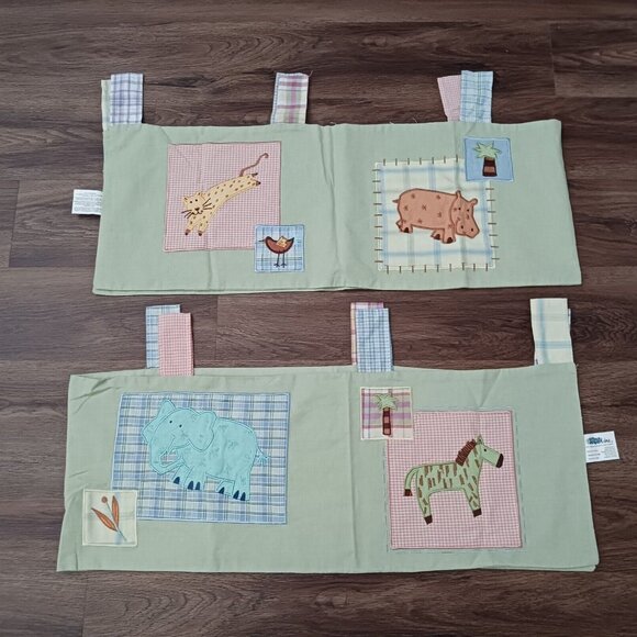 2 KIDSLINE MALAWI WINDOW VALANCE SAFARI JUNGLE ELEPHANT ZEBRA HIPPO TAB TOP - Picture 1 of 5